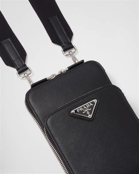 prada signature leather phone case|Black Saffiano Leather Smartphone Case .